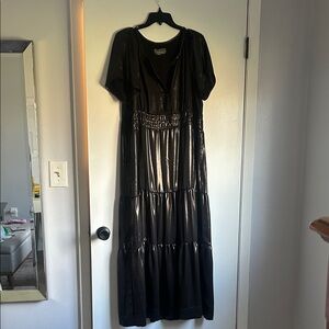 Anthropologie Shiny Black Maxi Dress